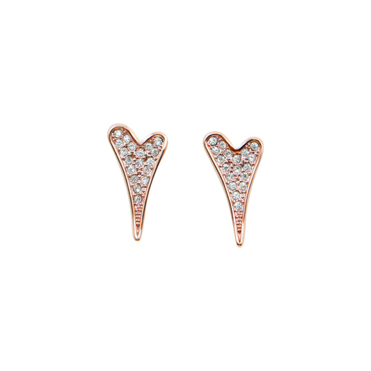 ROSE GOLD FULL CZ HEART STUDS EARRINGS*