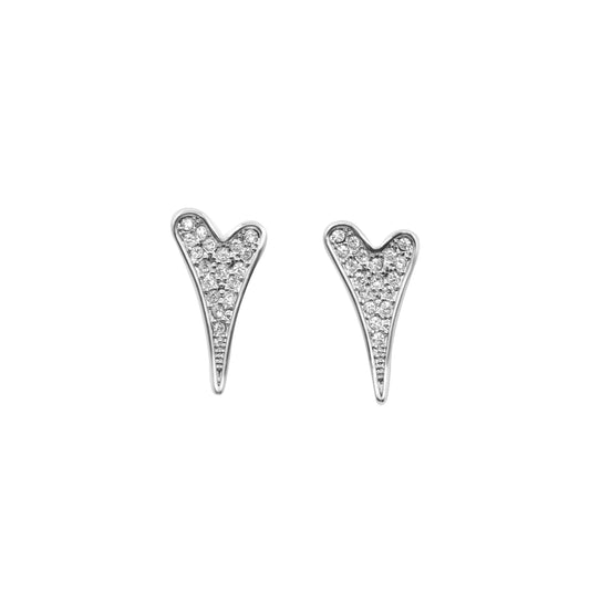 SILVER FULL CZ HEART STUDS EARRINGS*