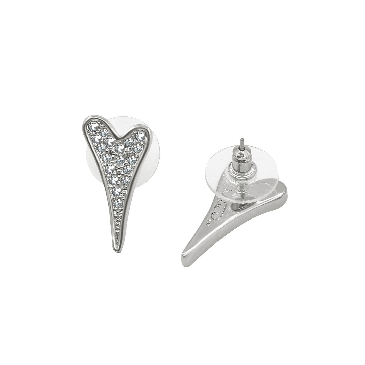 SILVER FULL CZ HEART STUDS EARRINGS*