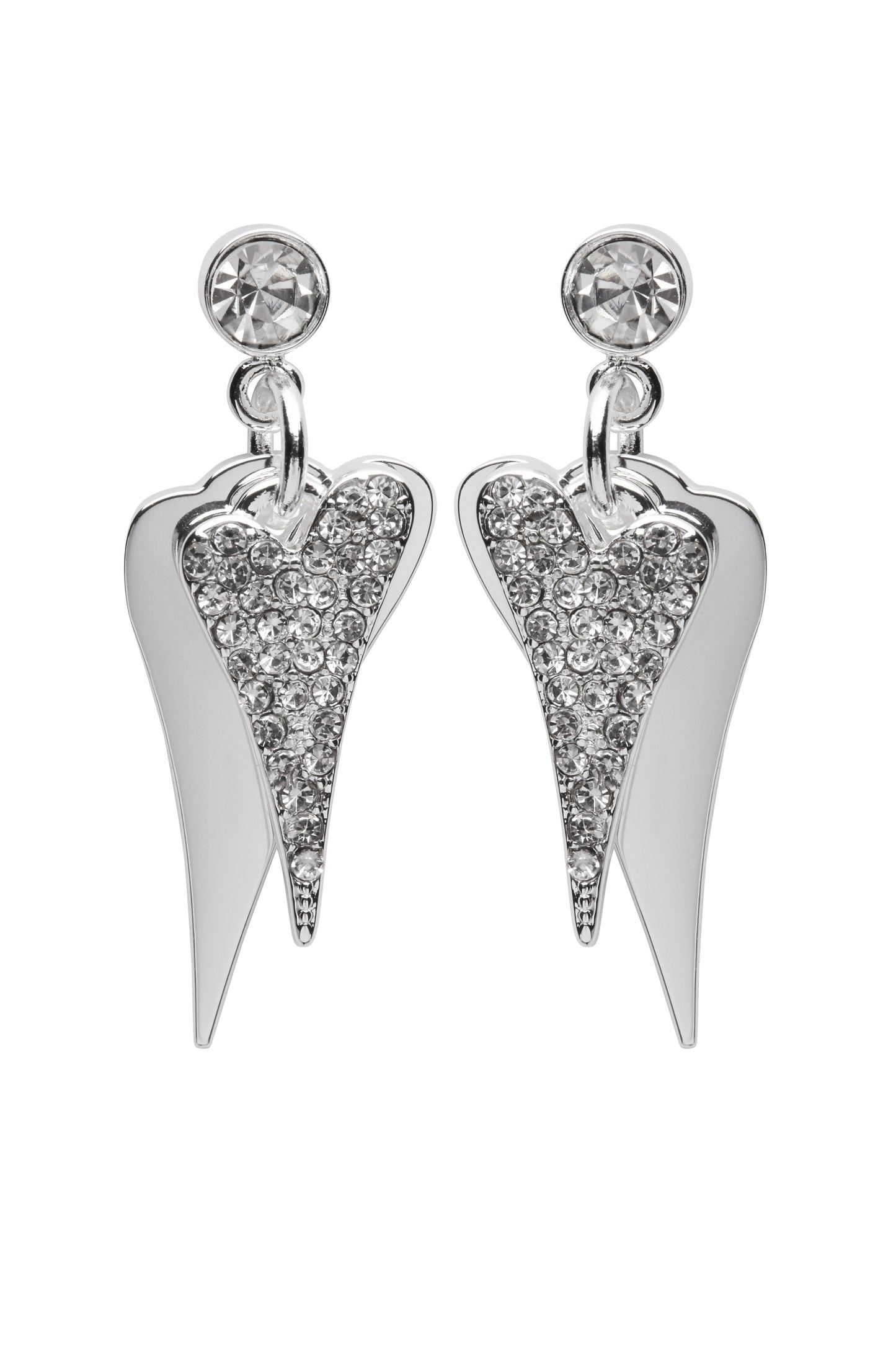 SILVER 2 SOLID & DIAMANTE HEARTS EARRINGS*