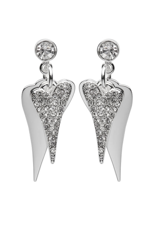 SILVER 2 SOLID & DIAMANTE HEARTS EARRINGS*