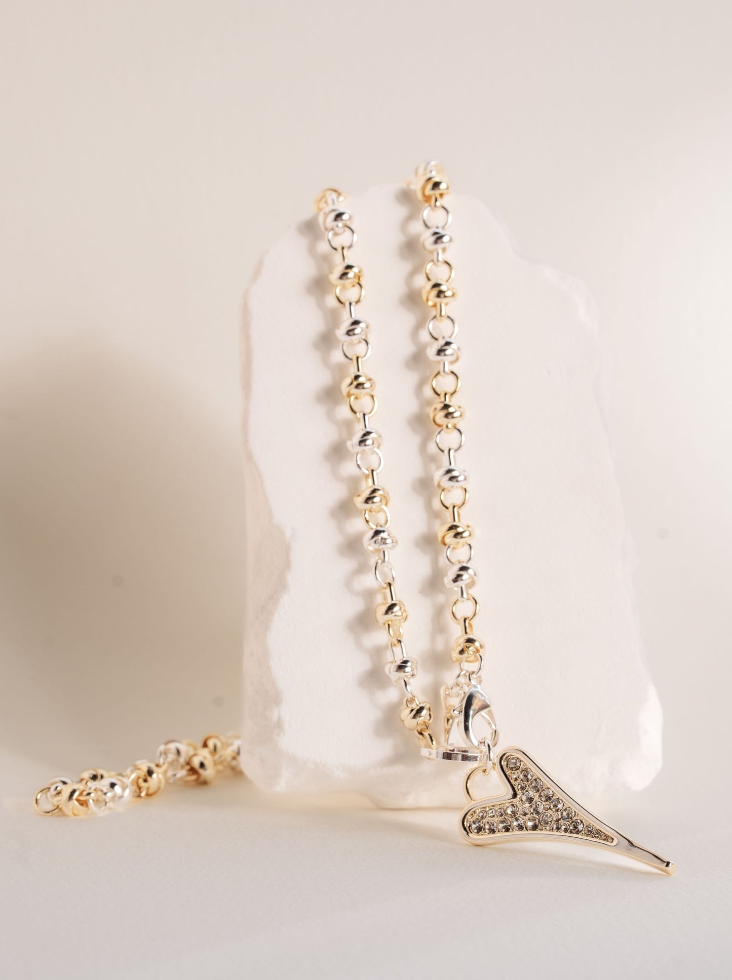 SILVER/YELLOW GOLD 70CM LONG KNOTTED CHAIN NECKLACE*