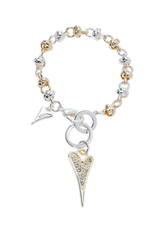 Bracelet Silver/Yellow gold Knotted Chain & Diamante Heart