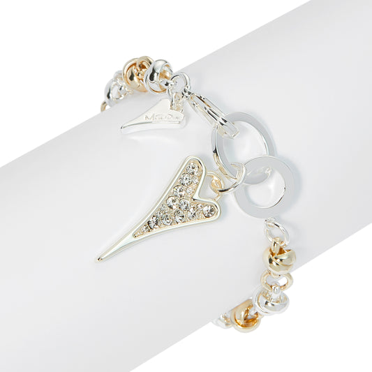 Bracelet Silver/Yellow gold Knotted Chain & Diamante Heart