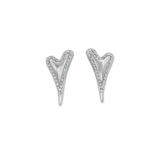 SILVER DIAMANTE HEART STUDS*