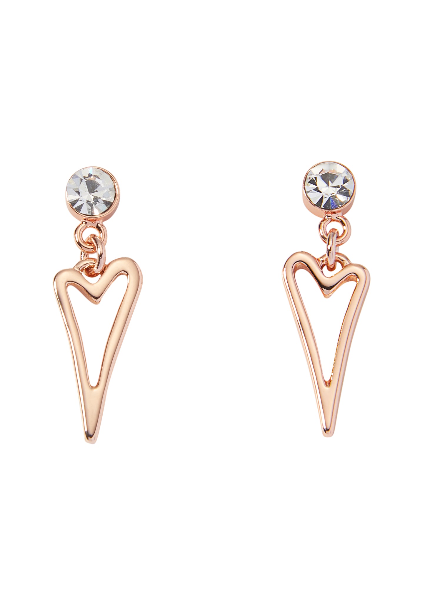 ROSE GOLD DIAMANTE STUDS/HOLLOW HEART PENDANT*