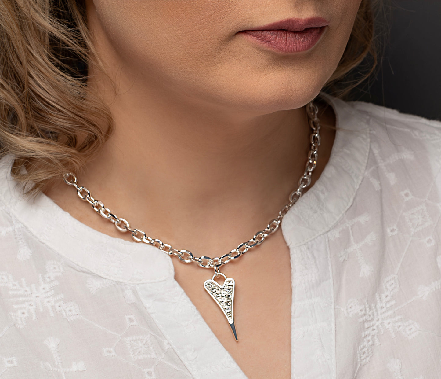 SILVER SOLID CZ HEART NECKLACE*