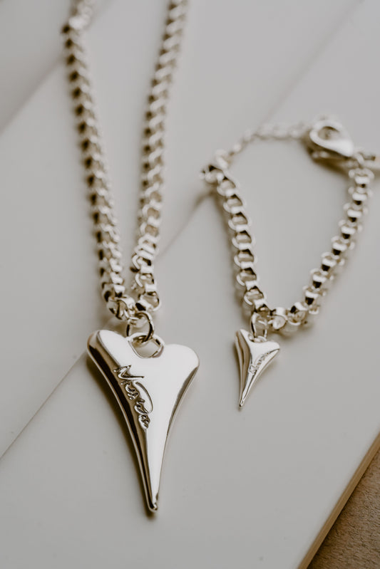 SILVER 70CM LONG SOLID HEART NECKLACE *