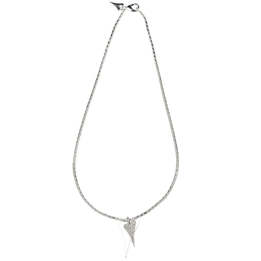 Necklace Long Silver chain with 2  Solid & Diamante hearts