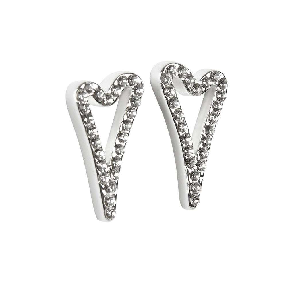 Earrings Silver Hollow Diamante Heart studs