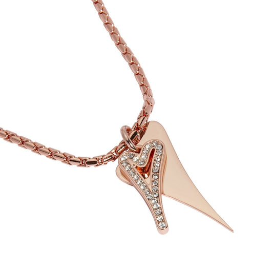 Necklace Rose Gold chain with Solid & Diamante Hollow hearts